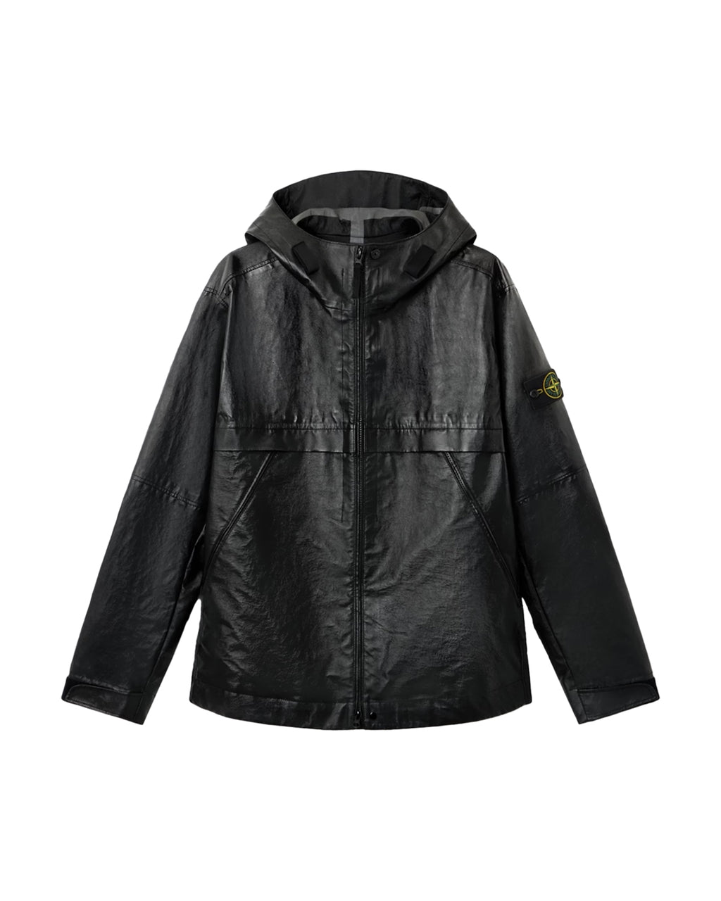 0100001 LEATHER ORGANZA HOODED JACKET