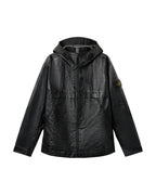 0100001 LEATHER ORGANZA HOODED JACKET