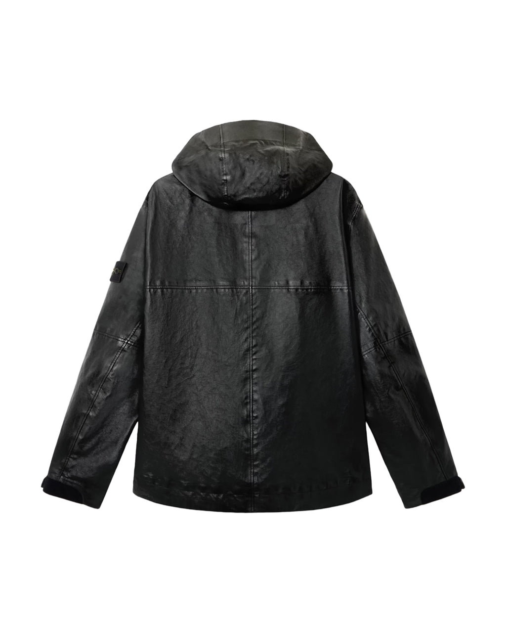 0100001 LEATHER ORGANZA HOODED JACKET