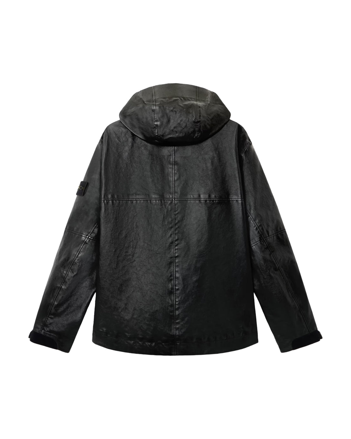 0100001 LEATHER ORGANZA HOODED JACKET